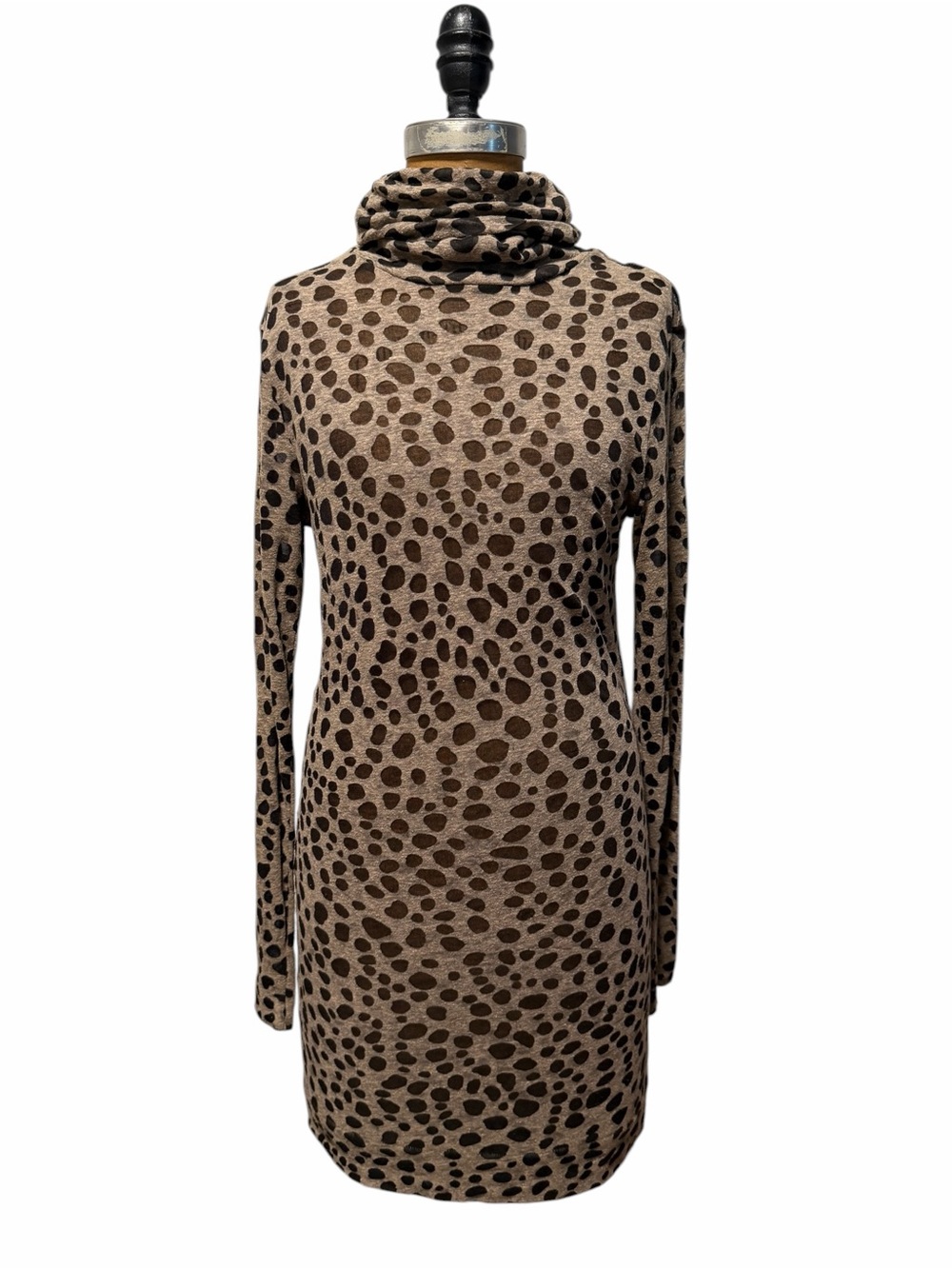 By Malene Birger Taupe and Blavk Leopard Dot turtleNeck Dress in S